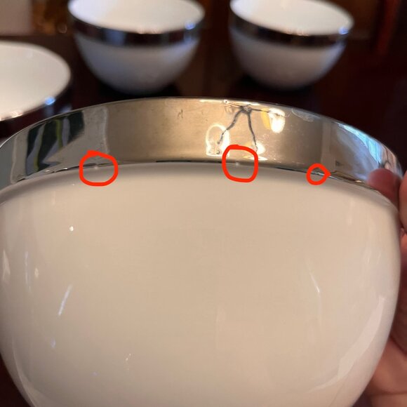 2 Beekman Home white bowls with silver rim - Picture 2 of 15